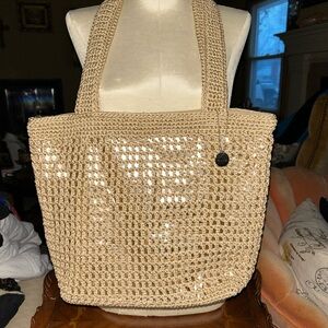 The Sak Tan Woven Tote Bag w Gold panel..New